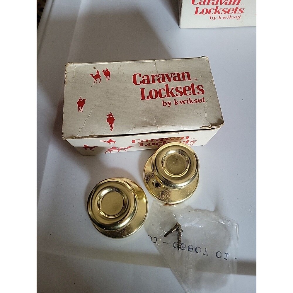 Lot of 2 Vtg Kwikset Dummy Inactive Push/Pull Door Knob Polished Brass Caravan